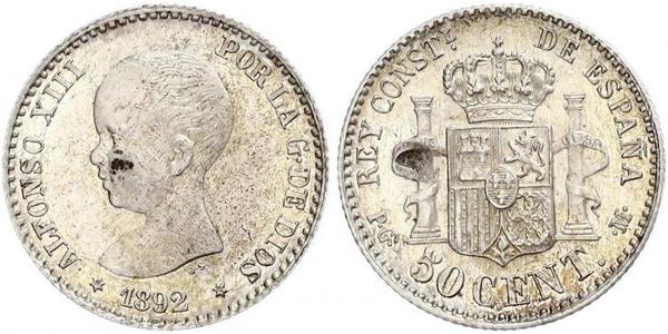 50 Centimo Kingdom of Spain (1874 - 1931) 銀 