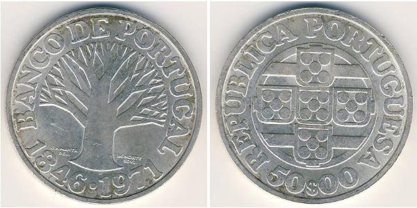 50 Escudo Second Portuguese Republic (1933 - 1974) Silver 