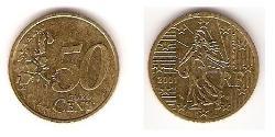 50 Eurocent Quinta República Francesa (1958 - ) Tin/Aluminio/Cobre/Zinc 