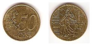 50 Eurocent Fünfte Französische Republik (1958 - ) Tin/Aluminium/Kupfer/Zink 