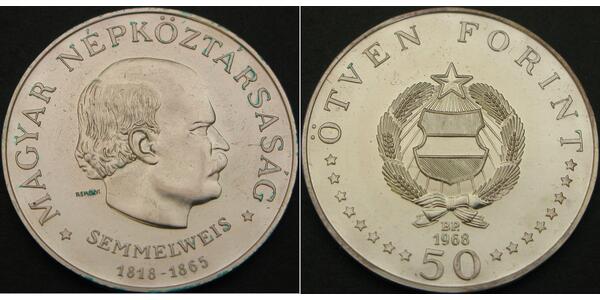 50 Forint 匈牙利人民共和国 (1949 - 1989) 銀 伊格納茲·塞麥爾維斯 (1818 - 1865)