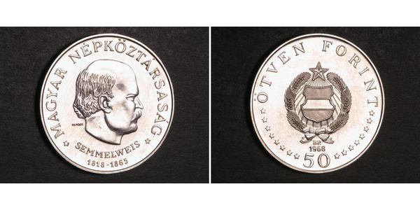 50 Forint 匈牙利人民共和国 (1949 - 1989) 銀 伊格納茲·塞麥爾維斯 (1818 - 1865)