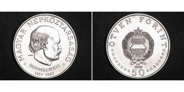 50 Forint 匈牙利人民共和国 (1949 - 1989) 銀 伊格納茲·塞麥爾維斯 (1818 - 1865)