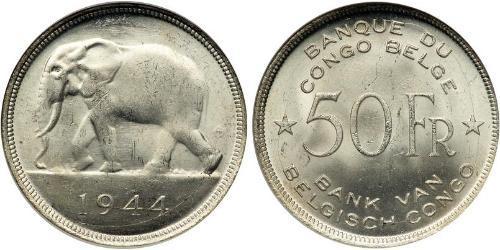 50 Franc Congo belge (1908 - 1960) Argent 