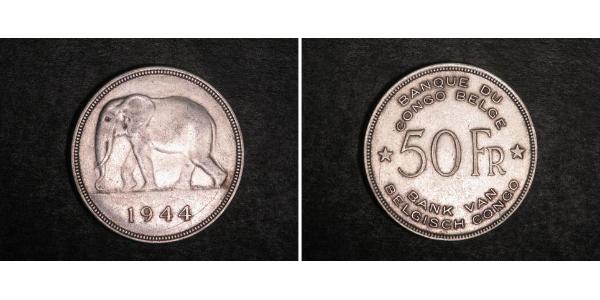 50 Franc Congo belge (1908 - 1960) Argent 