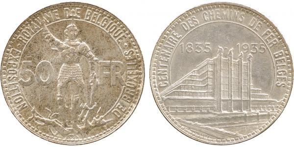 50 Franc Belgio Argento 