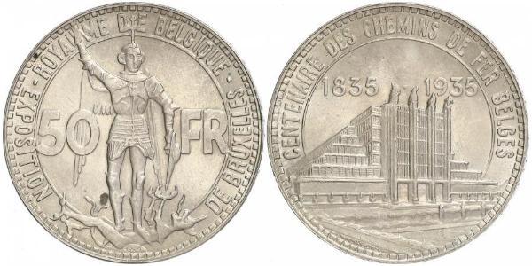 50 Franc Belgio Argento 