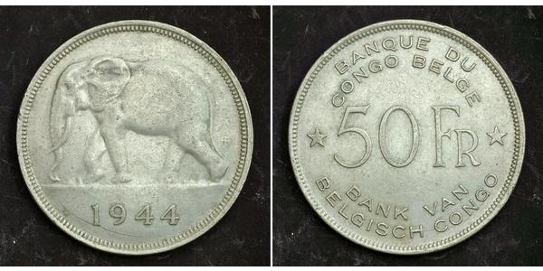 50 Franc Congo Belga (1908 - 1960) Argento 