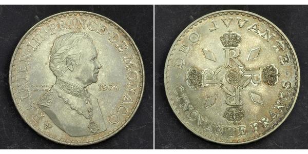 50 Franc Principato di Monaco Argento Ranieri III di Monaco