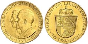 50 Franc Liechtenstein Gold Franz Joseph II, Prince of Liechtenstein (1938 - 1989) 