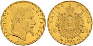 50 Franc Second French Empire (1852-1870) Gold Napoleon III (1808-1873)