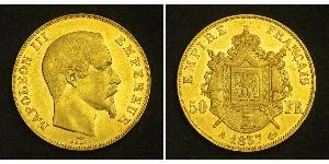 50 Franc Second French Empire (1852-1870) Gold Napoleon III (1808-1873)