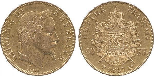 50 Franc Second French Empire (1852-1870) Gold Napoleon III (1808-1873)