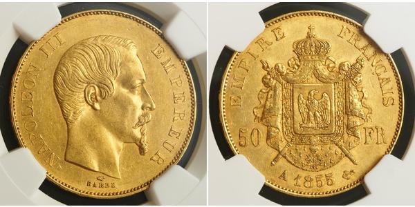 50 Franc Second French Empire (1852-1870) Gold Napoleon III (1808-1873)