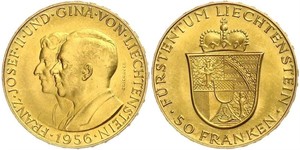 50 Franc Liechtenstein Or Franz Joseph II, Prince of Liechtenstein (1938 - 1989) 