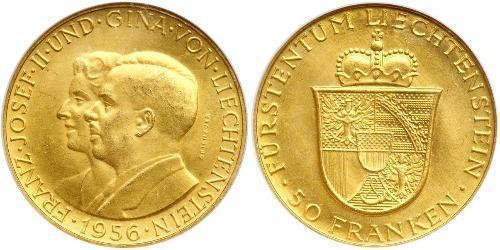 50 Franc Liechtenstein Or Franz Joseph II, Prince of Liechtenstein (1938 - 1989) 