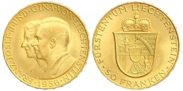 50 Franc Liechtenstein Or Franz Joseph II, Prince of Liechtenstein (1938 - 1989) 