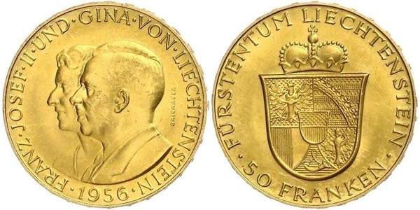 50 Franc Liechtenstein Oro Franz Joseph II, Prince of Liechtenstein (1938 - 1989) 