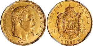 50 Franc Secondo Impero francese (1852-1870) Oro Napoleone III (1808-1873)