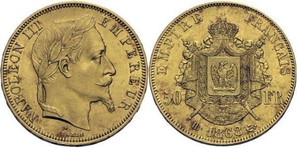 50 Franc Secondo Impero francese (1852-1870) Oro Napoleone III (1808-1873)