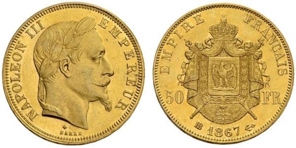 50 Franc Secondo Impero francese (1852-1870) Oro Napoleone III (1808-1873)