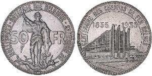 50 Franc Bélgica Plata 