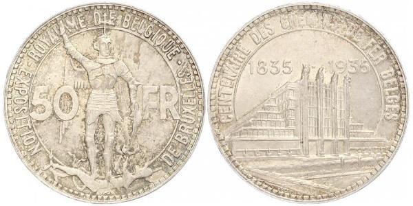 50 Franc Belgium Silver 