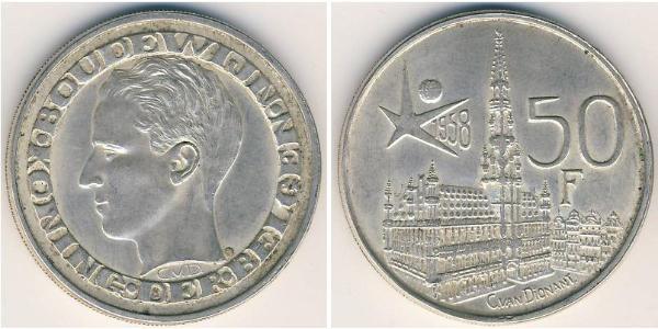 50 Franc Belgium Silver 