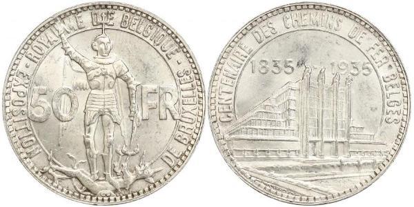 50 Franc Belgium Silver 