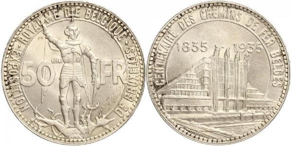 50 Franc Belgium Silver 