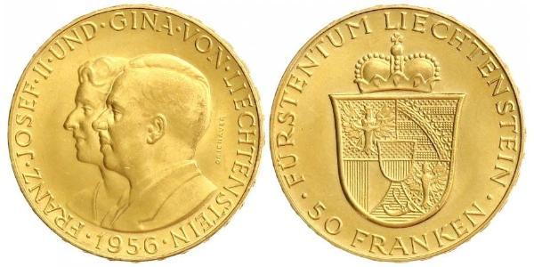 50 Franc Liechtenstein 金 Franz Joseph II, Prince of Liechtenstein (1938 - 1989) 