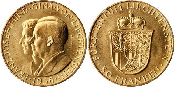 50 Franc Liechtenstein 金 Franz Joseph II, Prince of Liechtenstein (1938 - 1989) 
