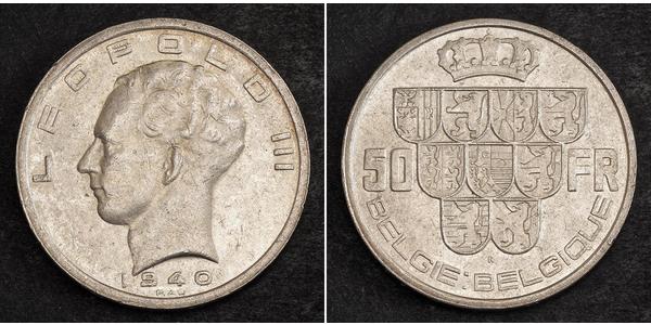 50 Franc 比利时 銀 