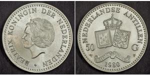 50 Gulden Antilles néerlandaises (1954 – 2010) Argent Beatrix (reine des Pays-Bas)