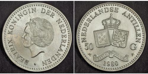 50 Gulden Antilles néerlandaises (1954 – 2010) Argent Beatrix (reine des Pays-Bas)