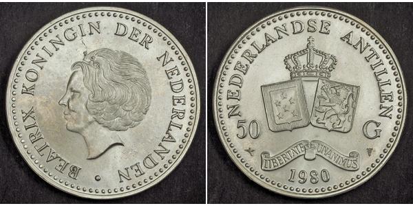 50 Gulden Netherlands Antilles (1954 – 2010) Silver Beatrix of the Netherlands