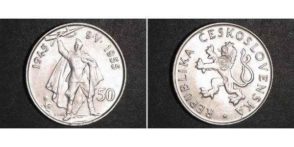 50 Krone Tchécoslovaquie  (1918-1992) Argent 