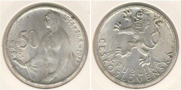 50 Krone Tchécoslovaquie  (1918-1992) Argent 