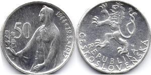 50 Krone Checoslovaquia  (1918-1992) Plata 