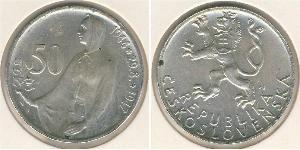 50 Krone Checoslovaquia  (1918-1992) Plata 