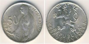 50 Krone Checoslovaquia  (1918-1992) Plata 