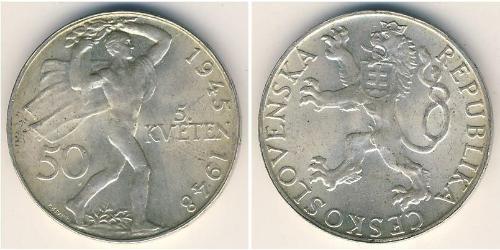 50 Krone Checoslovaquia  (1918-1992) Plata 