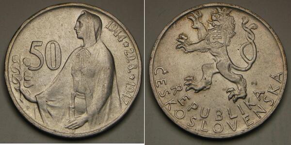 50 Krone Checoslovaquia  (1918-1992) Plata 