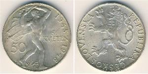 50 Krone Tschechoslowakei  (1918-1992) Silber 