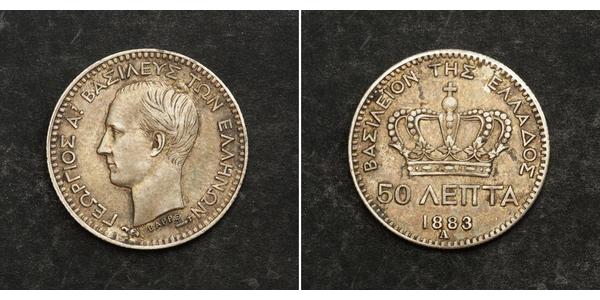 50 Lepta Grèce Argent Giorgio I di Grecia (1845- 1913)