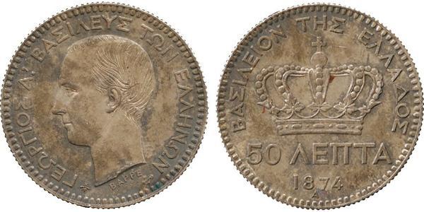 50 Lepta Grèce Argent Giorgio I di Grecia (1845- 1913)