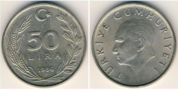 50 Lira Turkey (1923 - ) Copper/Nickel 