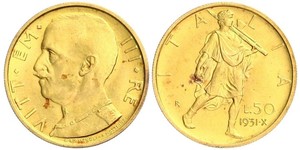 50 Lira Kingdom of Italy (1861-1946) Gold Vittorio Emanuele III (1869 - 1947)