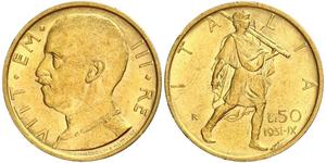 50 Lira Kingdom of Italy (1861-1946) Gold Vittorio Emanuele III (1869 - 1947)