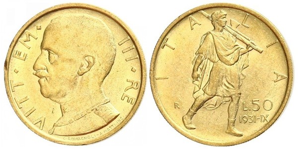 50 Lira Kingdom of Italy (1861-1946) Gold Vittorio Emanuele III (1869 - 1947)